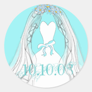 Wedding Gown en Veil Aqua en White Ronde Sticker