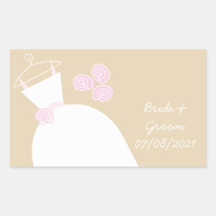 Wedding Gown Pink Beige "Bride and Groom" Rechthoekige Sticker