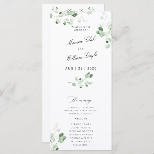 Wedding Greenery Botanical Floral Programme Programma (Voorkant / Achterkant)