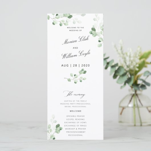 Wedding Greenery Botanical Floral Programme Programma (Staand voorkant)