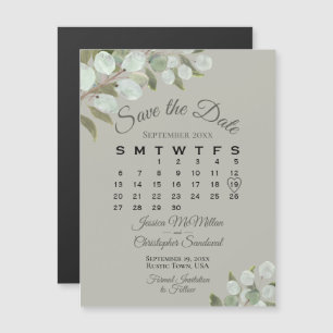 Wedding Greenery Save the Date Calendar Olive Sage Magnetische Uitnodiging