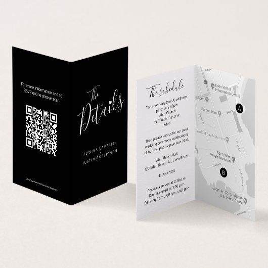 Wedding guest details schedule map QR code noir (Inside and Outside)