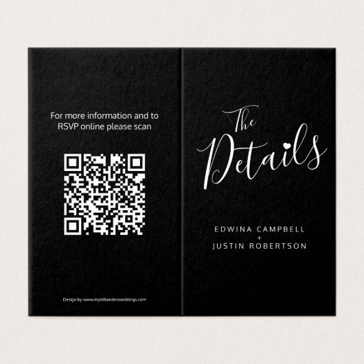 Wedding guest details schedule map QR code noir (Outside Unfolded)