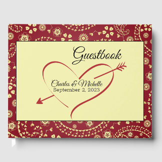 Wedding Guestbook Burgundy, Beige, Paisley Gastenboek