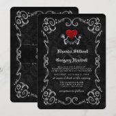 Wedding Halloween Skeletons & Heart Invitation Kaart (Voorkant / Achterkant)