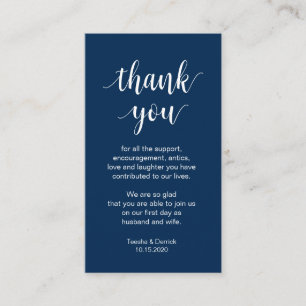 Wedding Hartelijk dank, modern Navy Blue Script Informatiekaartje