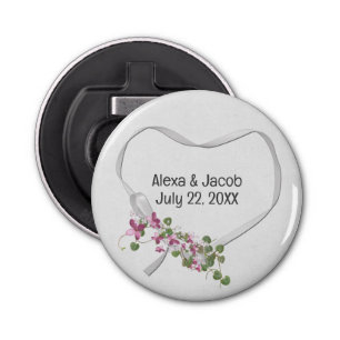 Wedding Heart Ribbon en Flowers Button Flesopener