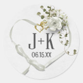 Wedding Heart Ribbon met Monogram Ronde Sticker (Voorkant)