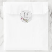 Wedding Heart Ribbon met Monogram Ronde Sticker (Tas)
