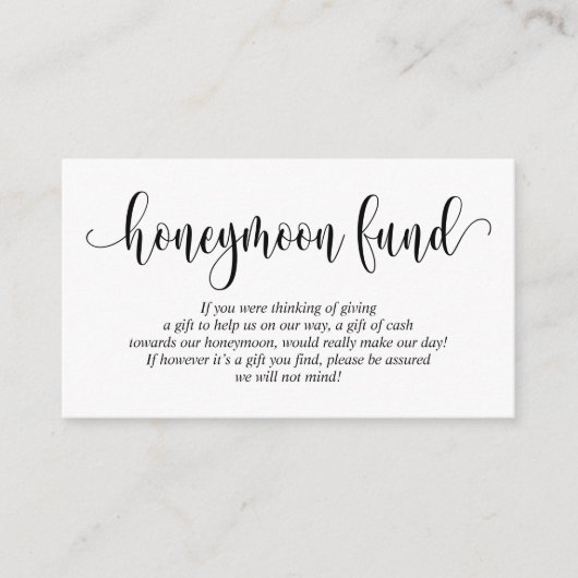 Wedding Honeymoon Fund en Wish, modern script Informatiekaartje (Voorkant)