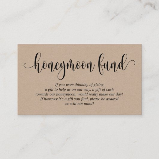 Wedding Honeymoon Fund en Wish, Rustic Kraft Informatiekaartje (Voorkant)