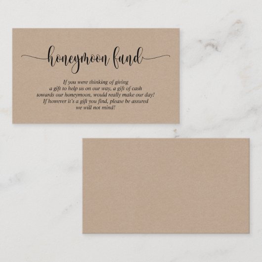 Wedding Honeymoon Fund en Wish, Rustic Kraft Informatiekaartje (Voorkant / Achterkant)