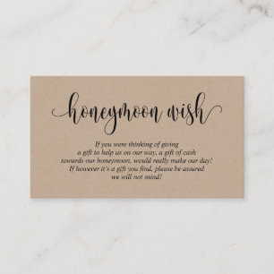 Wedding Honeymoon Fund of Wish, Brown Kraft Informatiekaartje