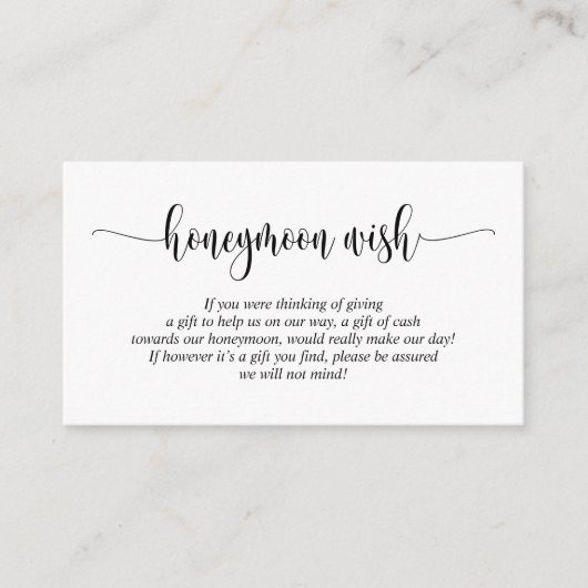 Wedding Honeymoon Wish of Fund, modern script Informatiekaartje (Voorkant)