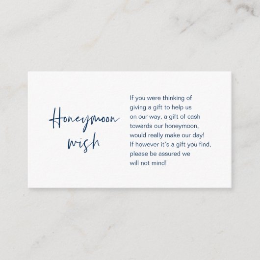 Wedding Honeymoon Wish of Fund, Navy Blue Informatiekaartje (Voorkant)