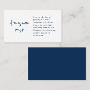 Wedding Honeymoon Wish of Fund, Navy Blue Informatiekaartje