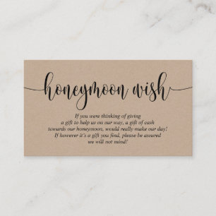 Wedding Honeymoon Wish of Fund, Rustic Kraft Informatiekaartje