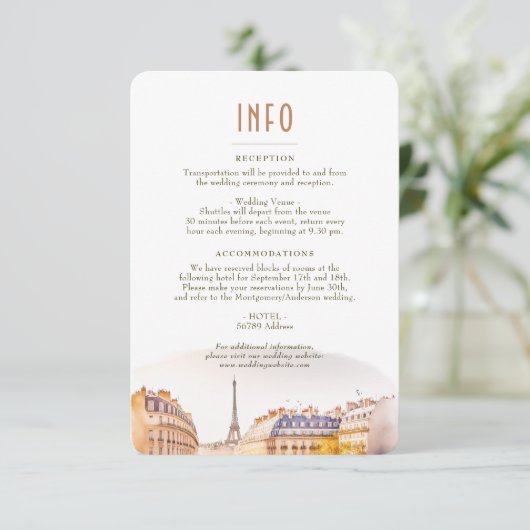 Wedding Insert INFO en Details Paris Frankrijk Kaart (Staand voorkant)