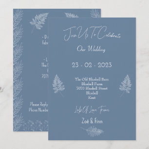 Wedding Invitation (12,7x17,8cm) - Blue And White Kaart