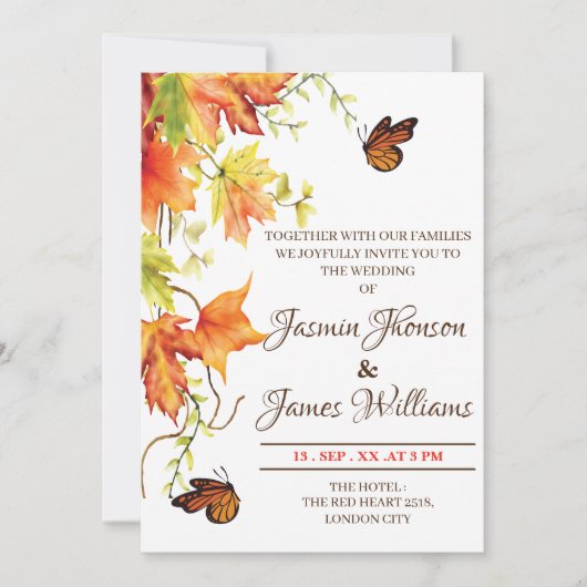 Wedding Invitation Autumn fflowers sample modern (Devant)