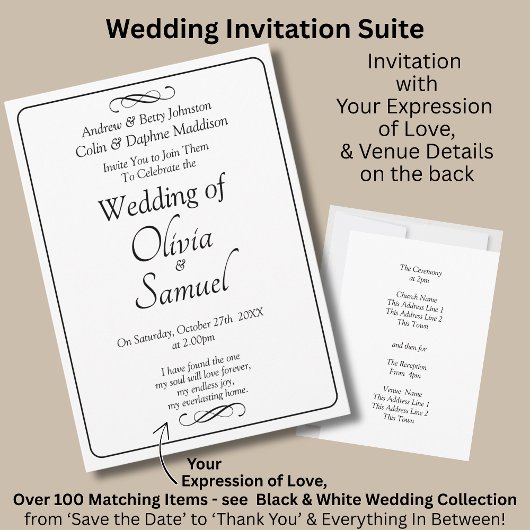 Wedding Invitation Black & White with Infinity