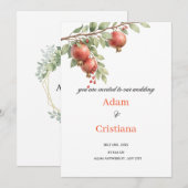 Wedding Invitation Blooming with Pomegranates  (Devant / Derrière)