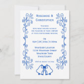 Wedding Invitation Blue Sapphire Bells Scrollwork Kaart (Voorkant)