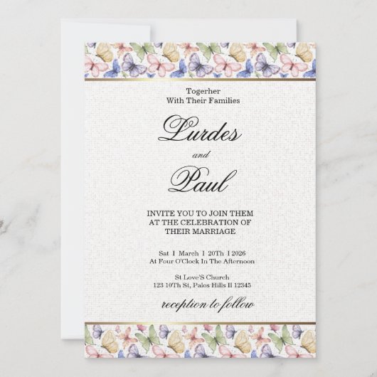 Wedding invitation Border Butterfly Kaart (Voorkant)