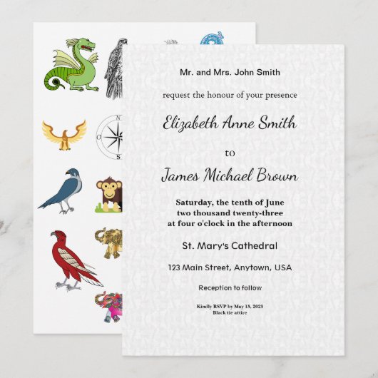 Wedding Invitation Card Elegant Script Animal Fun (Devant / Derrière)