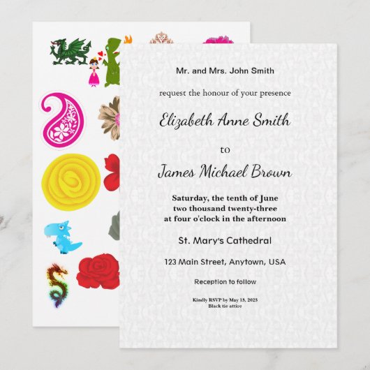 Wedding Invitation Card Elegant Script Floral (Devant / Derrière)