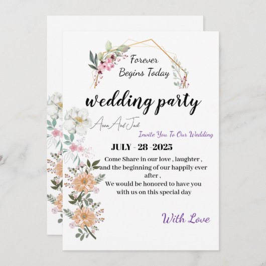 wedding invitation ,  card marriage invitation   (Devant / Derrière)