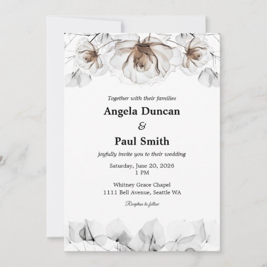 Wedding Invitation Card Soft Rose, Leaf Leaves Kaart (Voorkant)