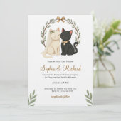 Wedding invitation card with a beige and black cat (Debout devant)