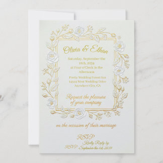 Wedding Invitation - Classic Gold & Olive Branch  Kaart