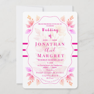 Wedding Invitation Classic Pink Floral Aesthetic Kaart