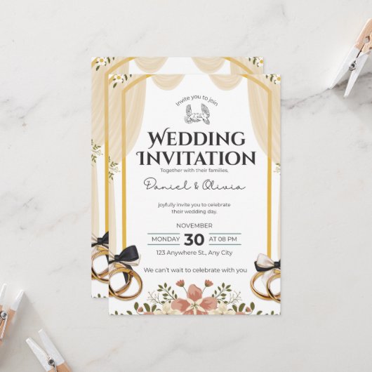 Wedding Invitation Clean White Modern Style (Devant/Arrière en situation)