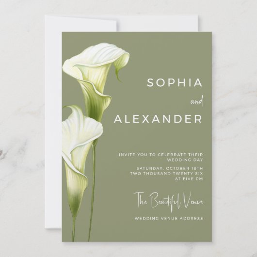 Wedding Invitation "Delicate Calla Lilies" (Devant)