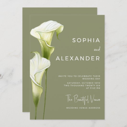 Wedding Invitation "Delicate Calla Lilies" (Devant / Derrière)