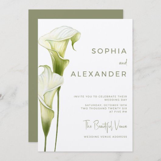 Wedding Invitation "Delicate Calla Lilies" (Devant / Derrière)