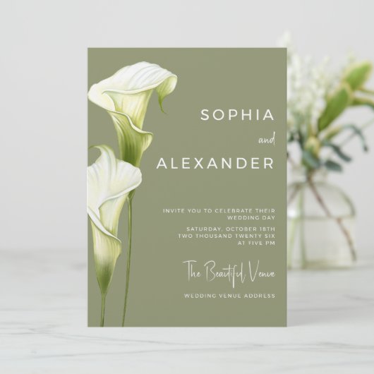 Wedding Invitation "Delicate Calla Lilies" Kaart (Staand voorkant)