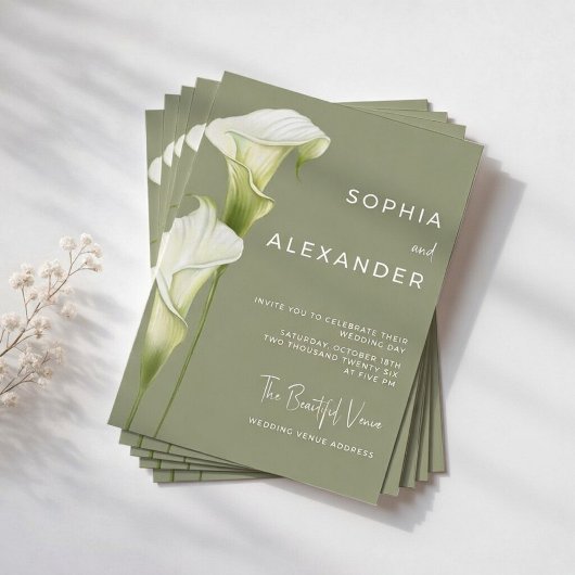 Wedding Invitation "Delicate Calla Lilies" Kaart
