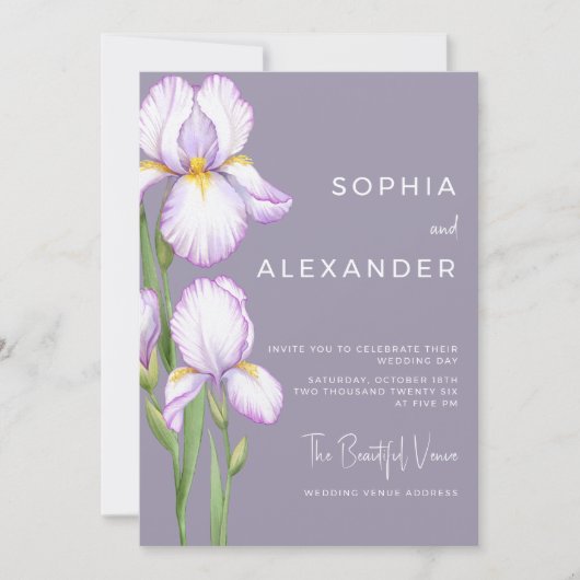Wedding Invitation "Delicate Irises" (Devant)