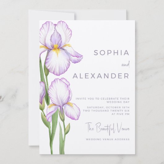 Wedding Invitation "Delicate Irises" (Devant)