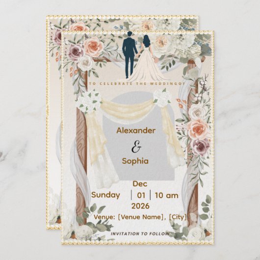 Wedding Invitation | Editable Modern Template Kaart (Voorkant / Achterkant)