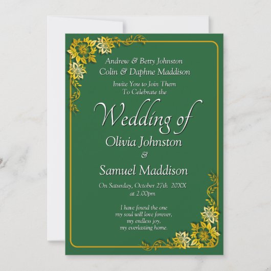 Wedding Invitation Emerald Green Gold White (Devant)