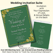 Wedding Invitation Emerald Green Gold White 