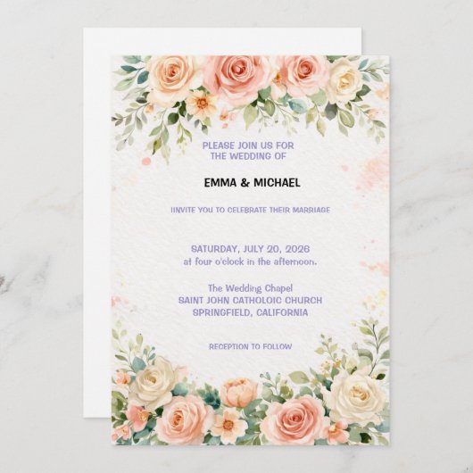 Wedding Invitation Floral (Devant / Derrière)