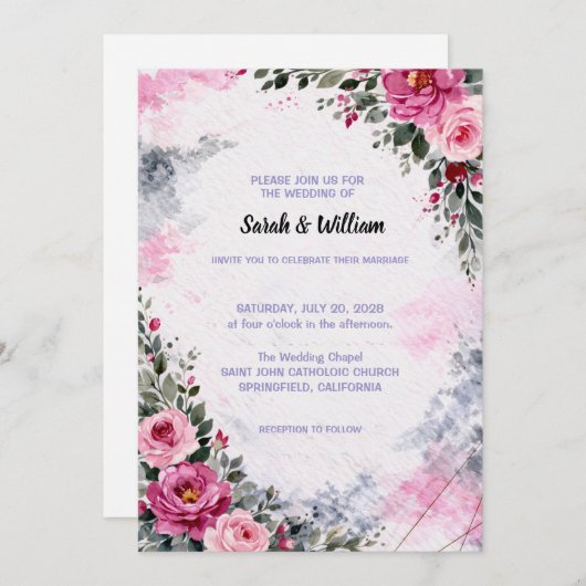 Wedding Invitation Floral (Devant / Derrière)