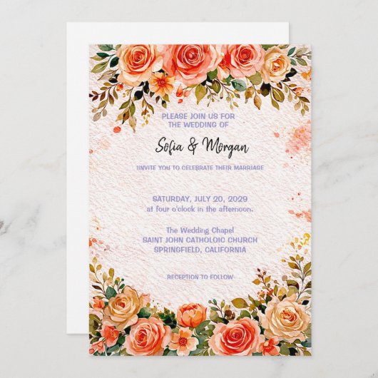 Wedding Invitation Floral (Devant / Derrière)