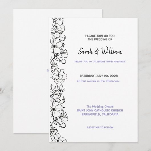 Wedding Invitation Floral (Devant / Derrière)